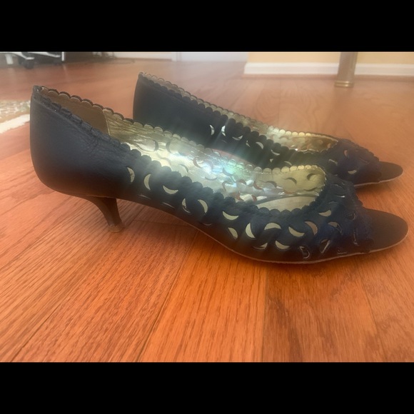 Paco Gil Black, Eyelet Leather, Kitten Heels - Picture 2 of 6